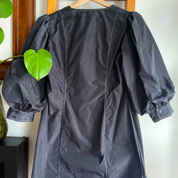 NWOT Ganni SZ 42 Black Recycled Polyester Puff Sleeve Rhinestone Snap Dress! - Picture 12 of 12